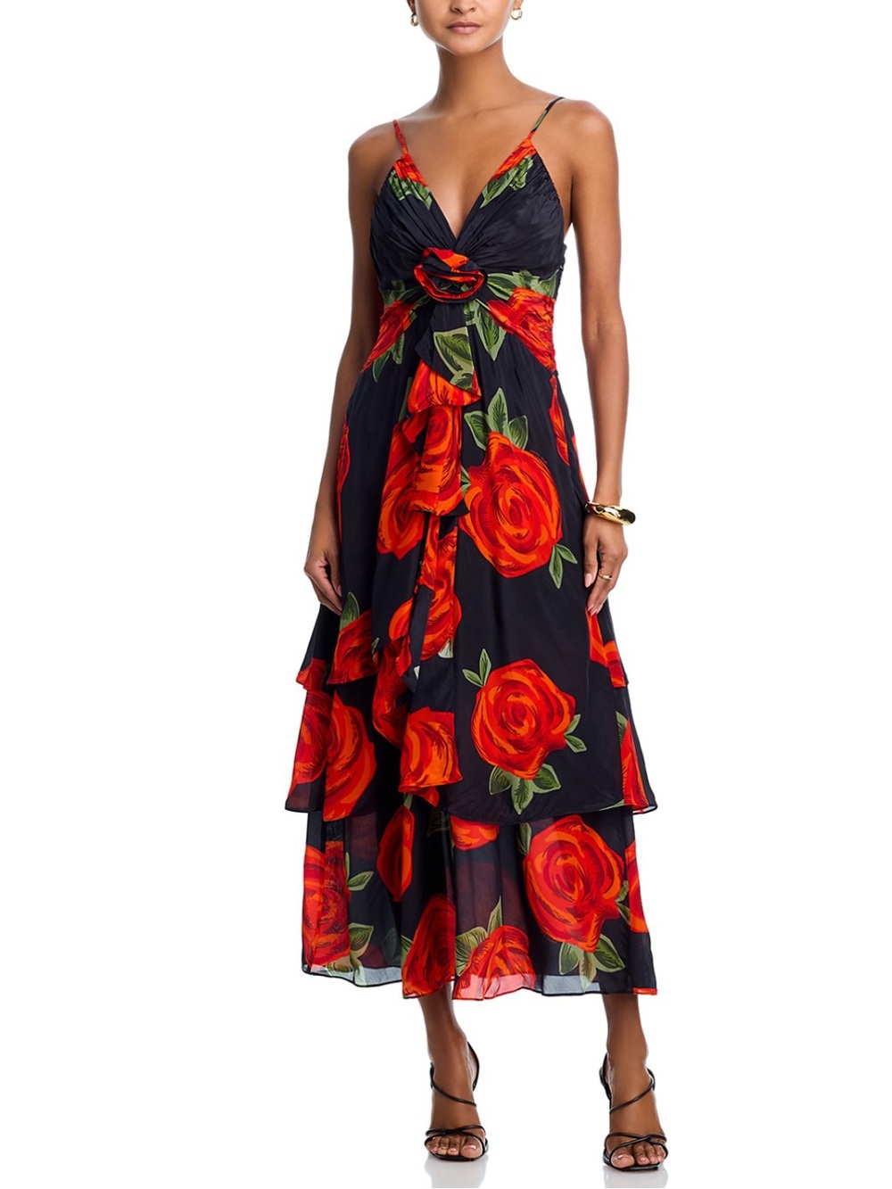 NWOT FARM Rio Latin Roses Black Flower Dress - XS